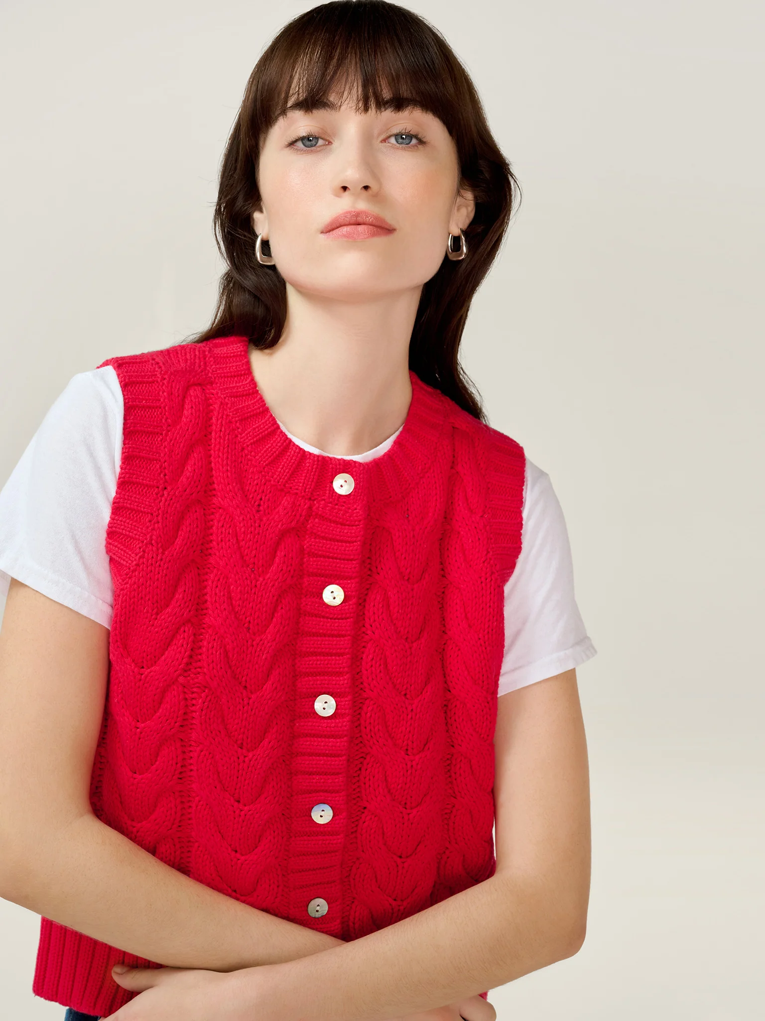 Matilda Cable Knitted Vest in Red - Image 4