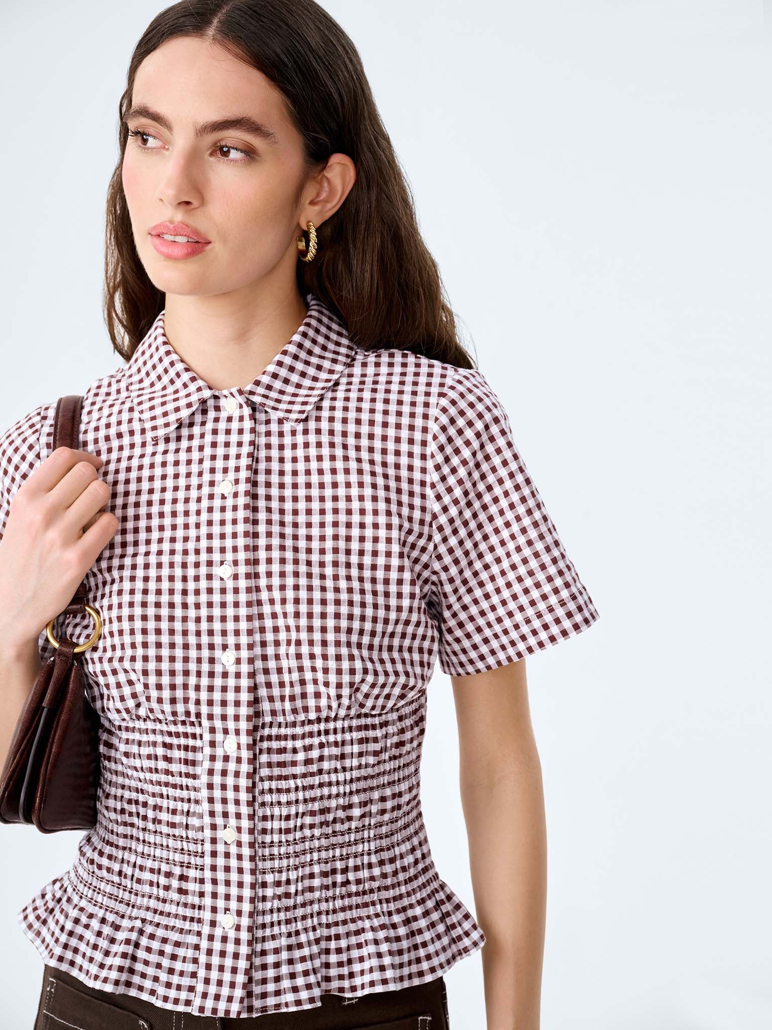 Merida Blouse in Chocolate/Cream Gingham - Image 4