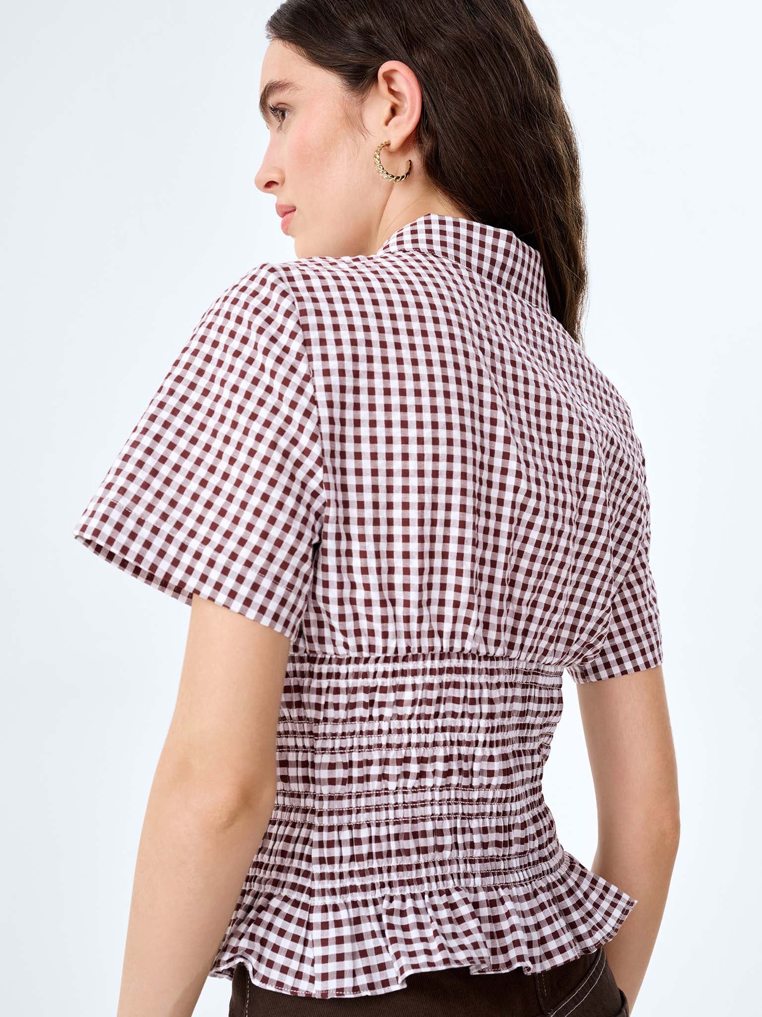 Merida Blouse in Chocolate/Cream Gingham - Image 5