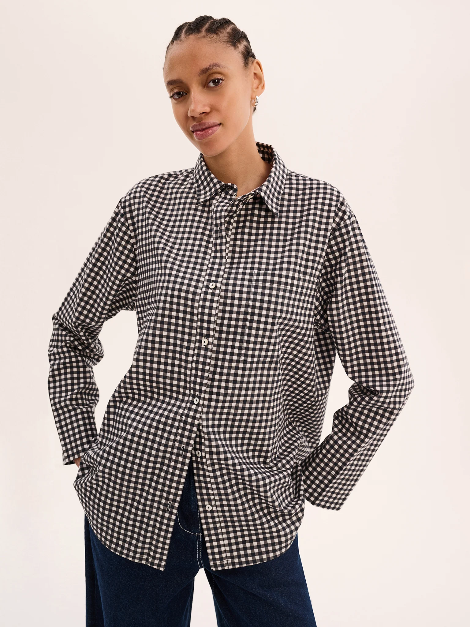 Nala Check Tie Back Shirt in Mono - Image 3