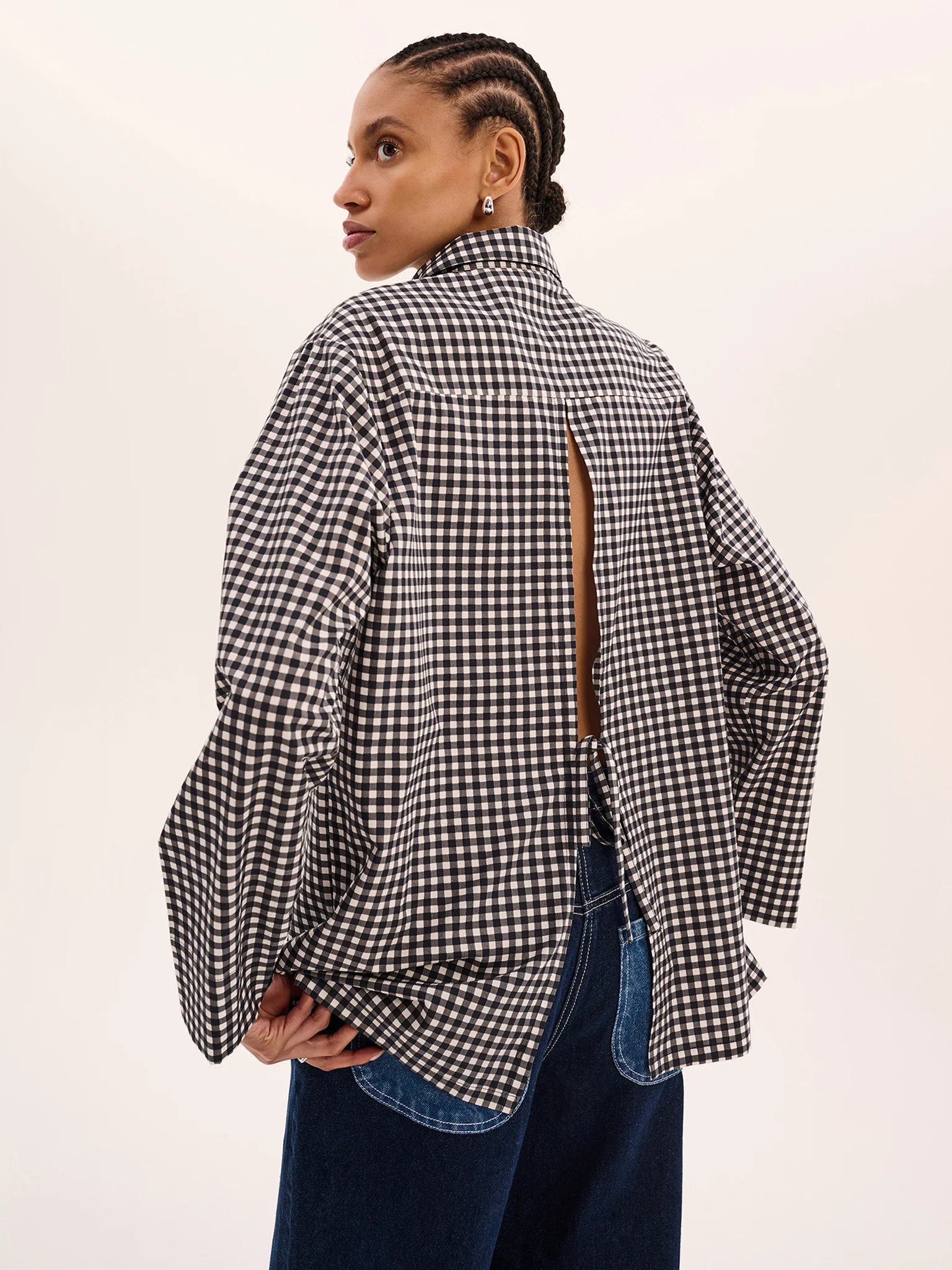 Nala Check Tie Back Shirt in Mono - Image 4