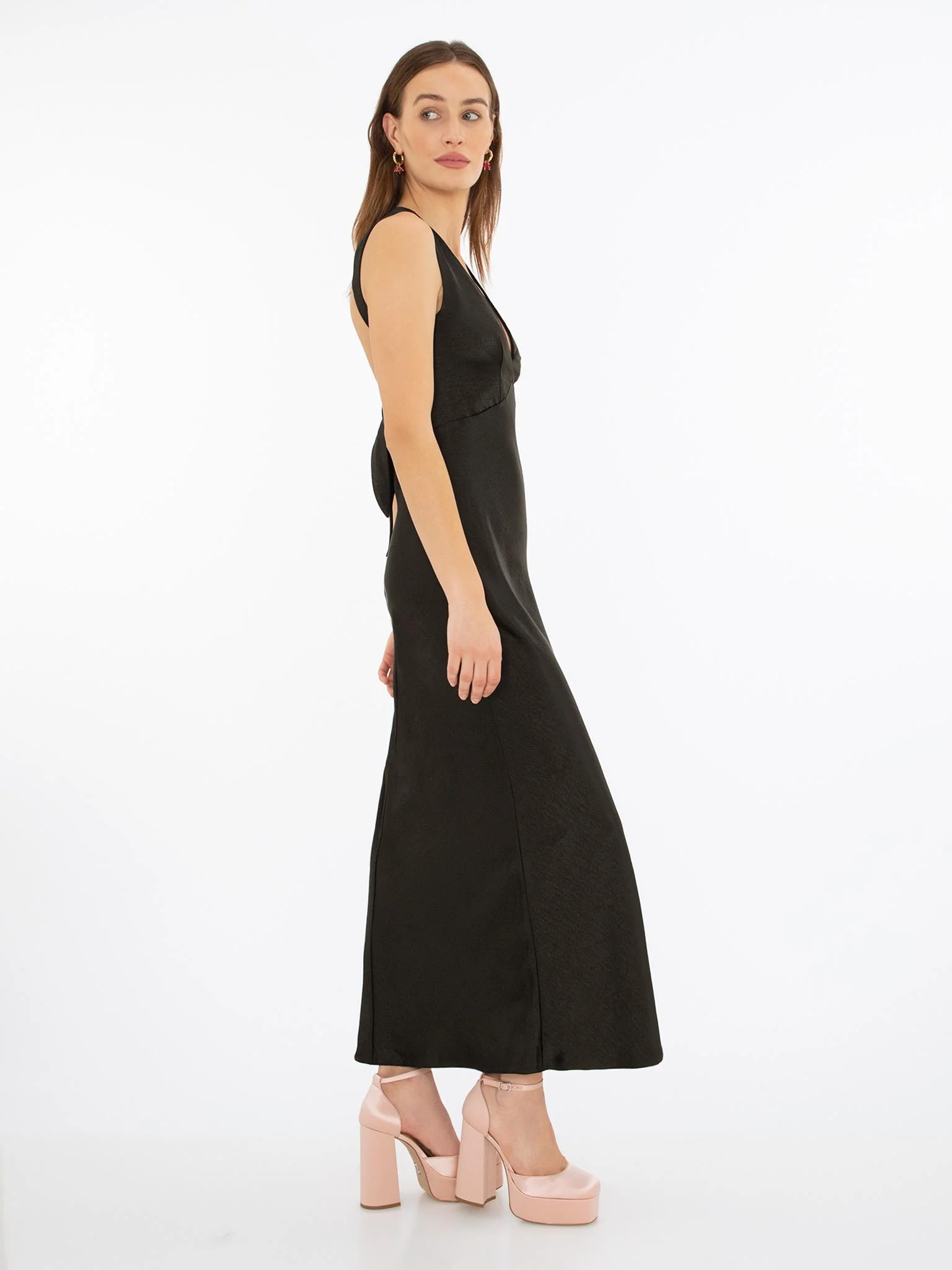Nova Tie Back Dress in Black - Image 3