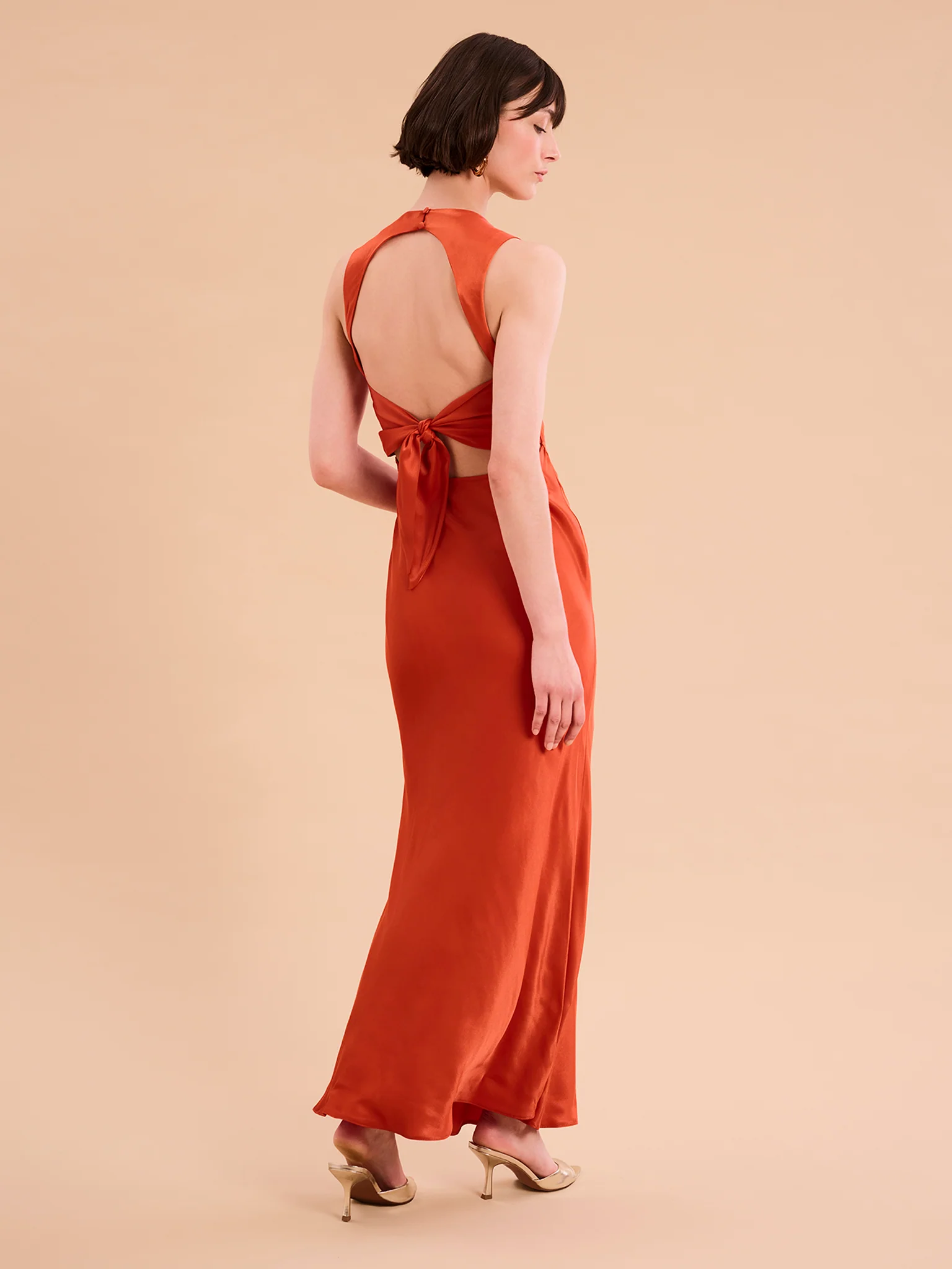Nova Tie Back Dress in Burnt Orange - Image 2