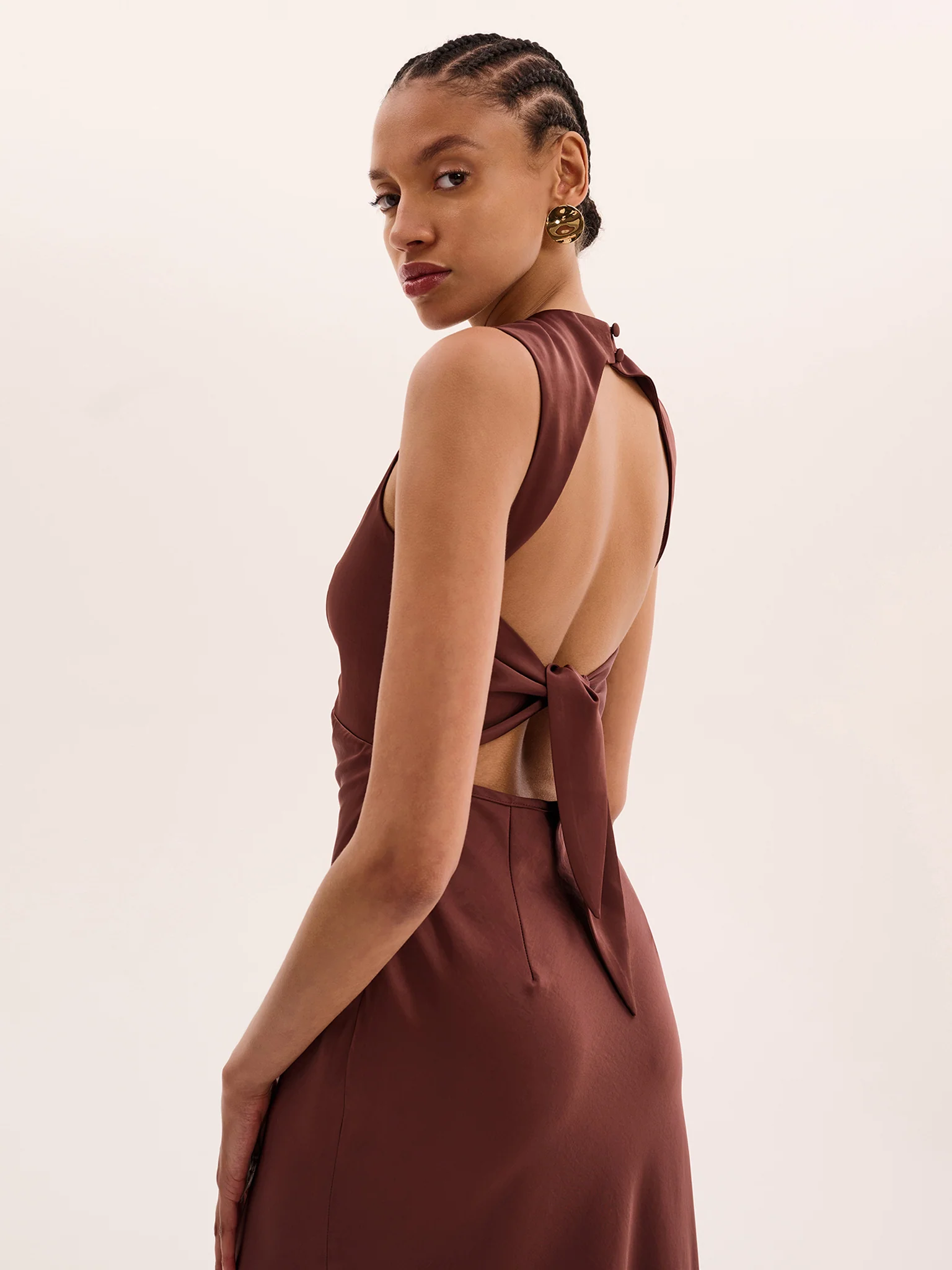Nova Tie Back Dress in Chocolate - Image 4