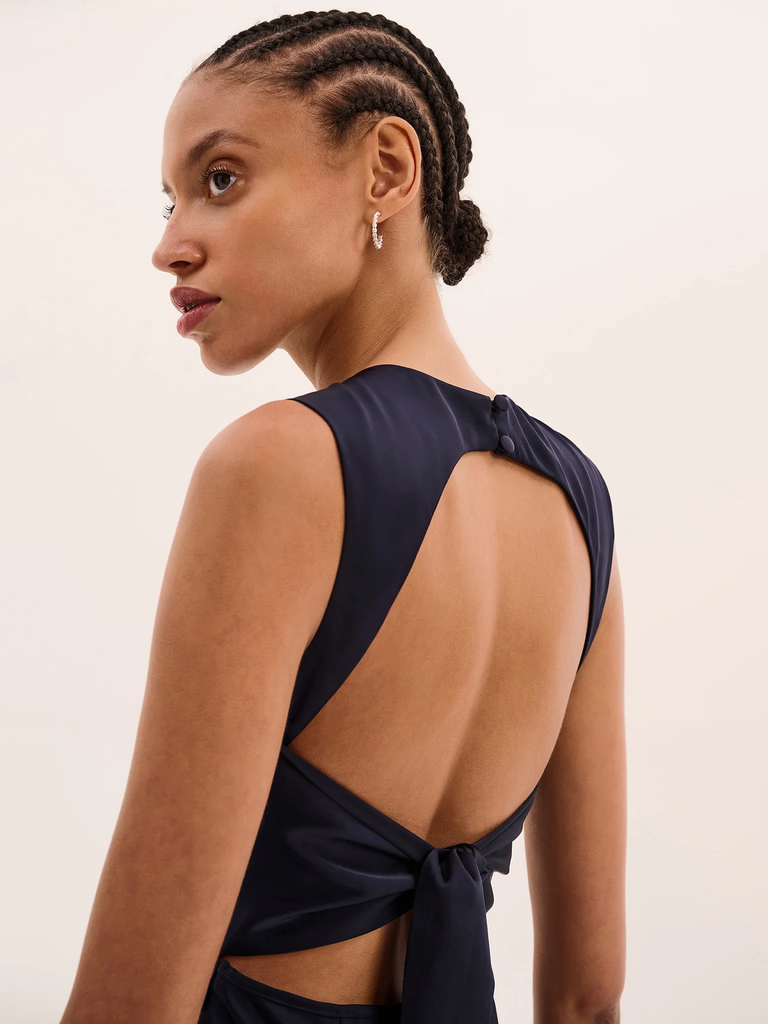 Nova Tie Back Dress in Navy - Image 4