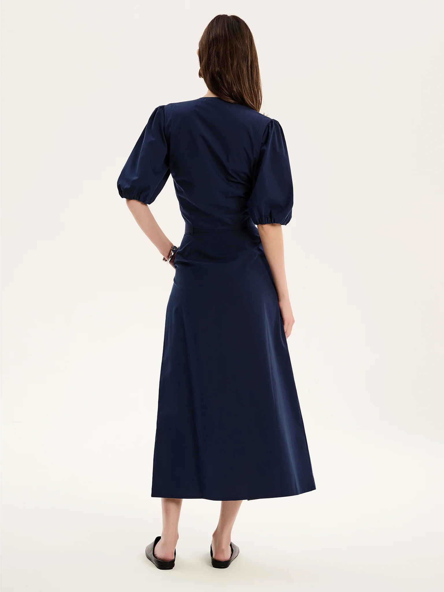 Olive A Line Midi Skirt in Navy - Image 3