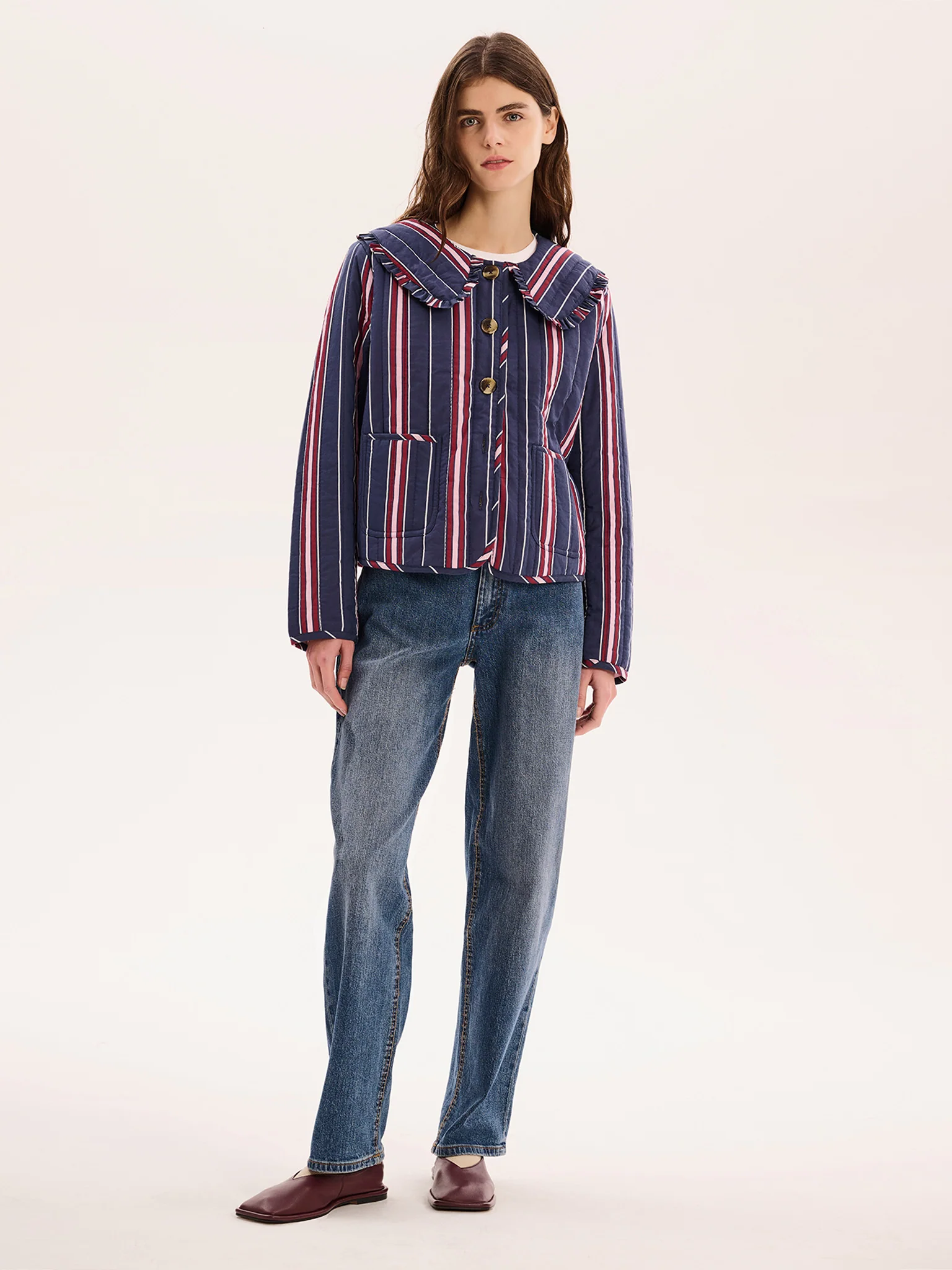 Peggy Quilted Jacket in Navy Stripe