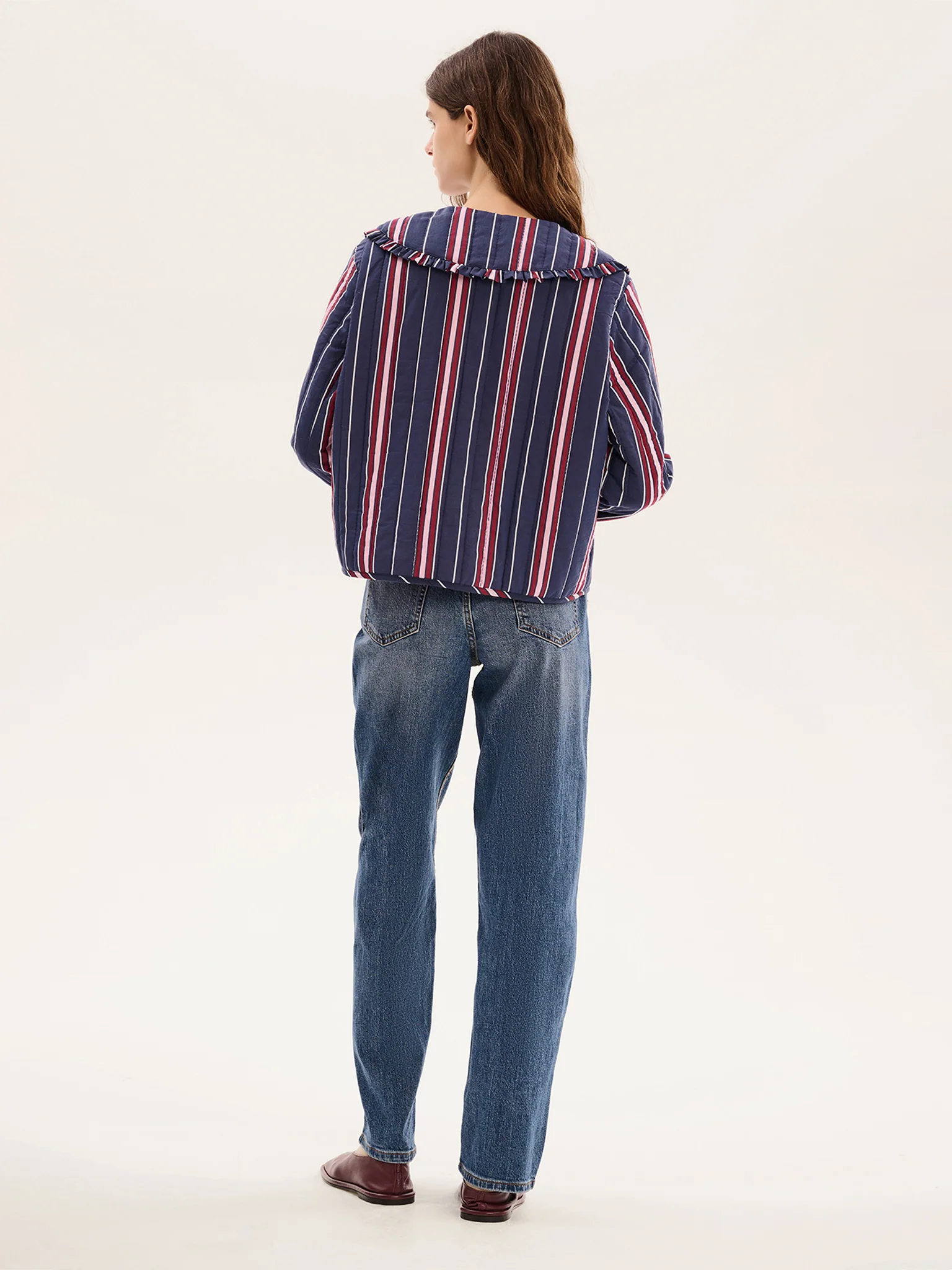Peggy Quilted Jacket in Navy Stripe - Image 4
