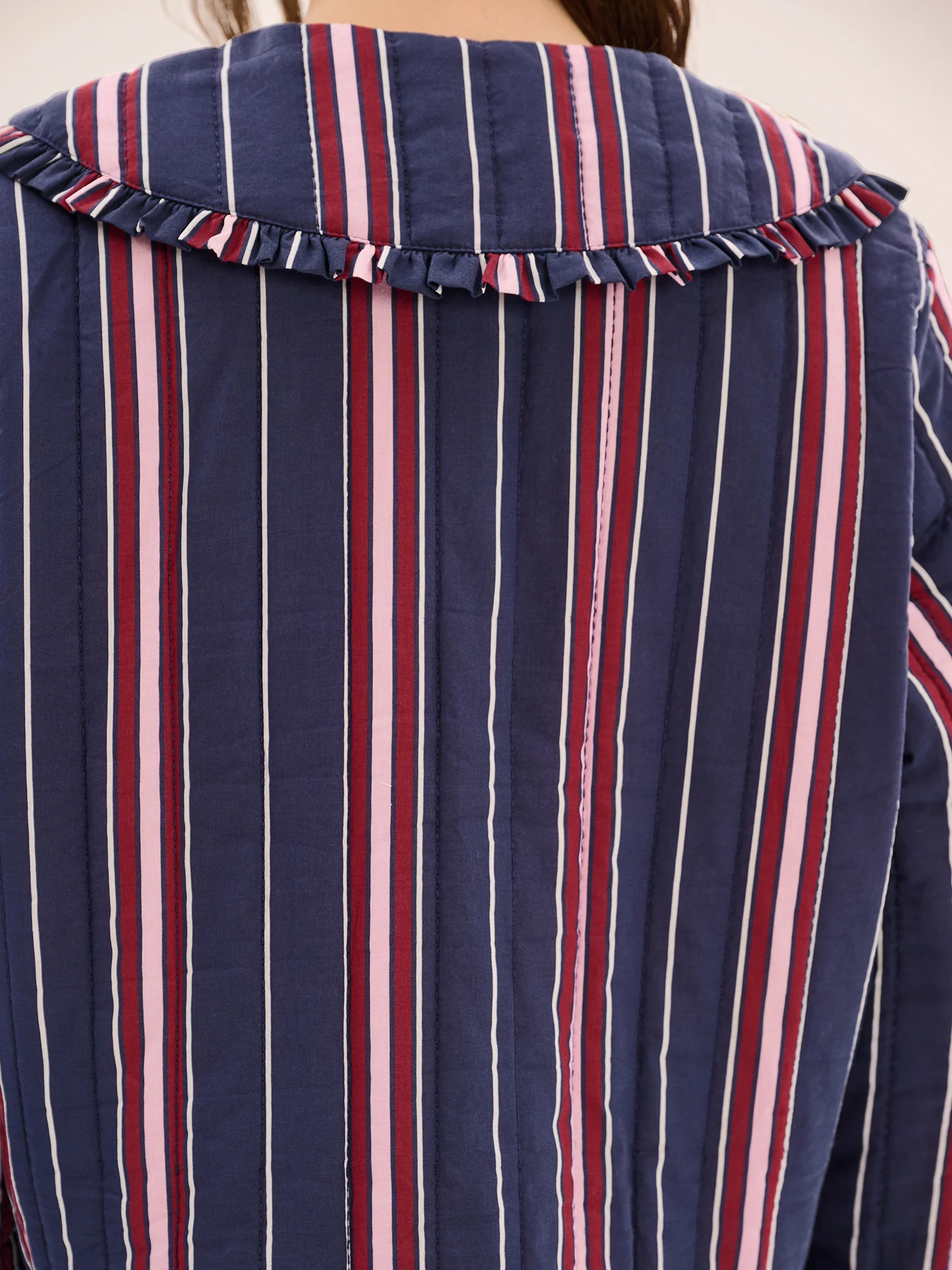Peggy Quilted Jacket in Navy Stripe - Image 6