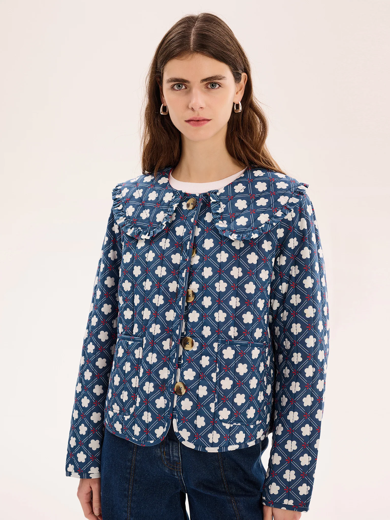 Peggy Quilted Jacket in Floral Check - Image 3