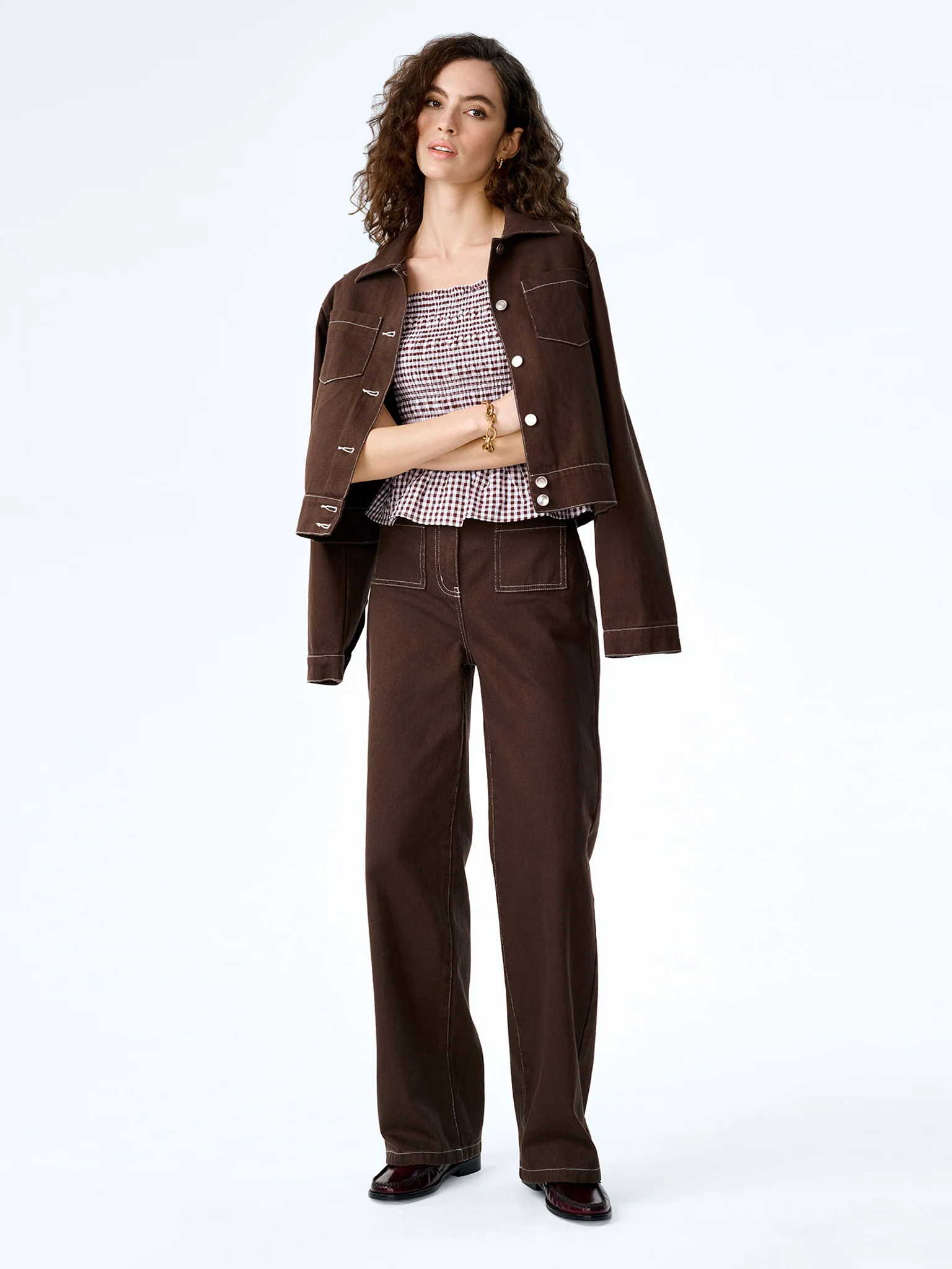 Rain Top in Chocolate/Cream Gingham - Image 7