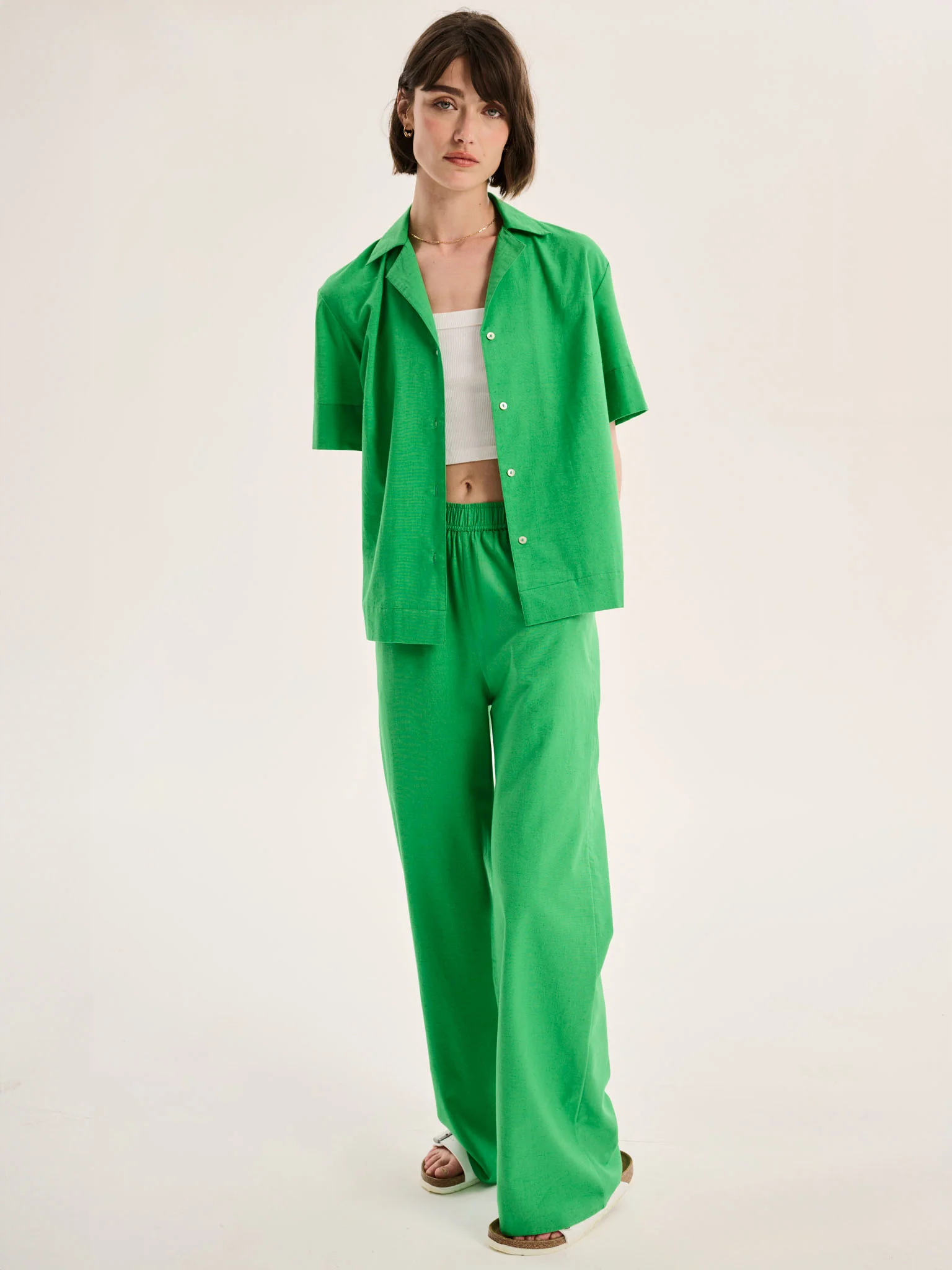 Ramela Elasticated Waist Linen Trouser in Green