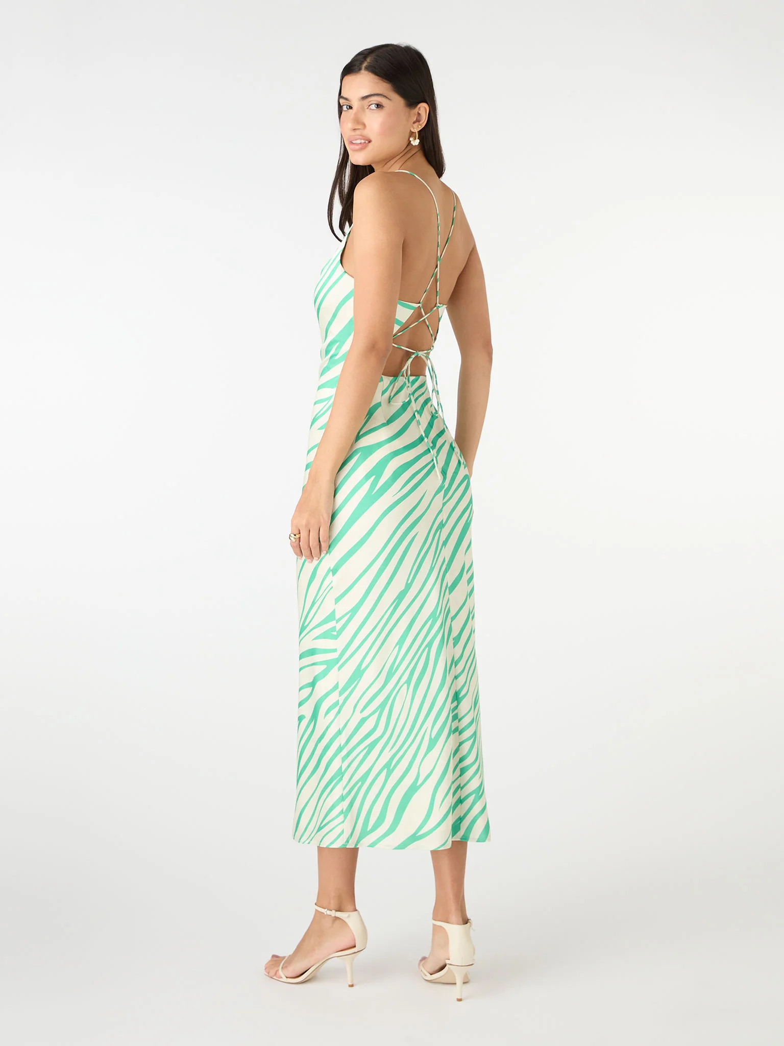 Riviera Midi Dress in Green & White Zebra - Image 3