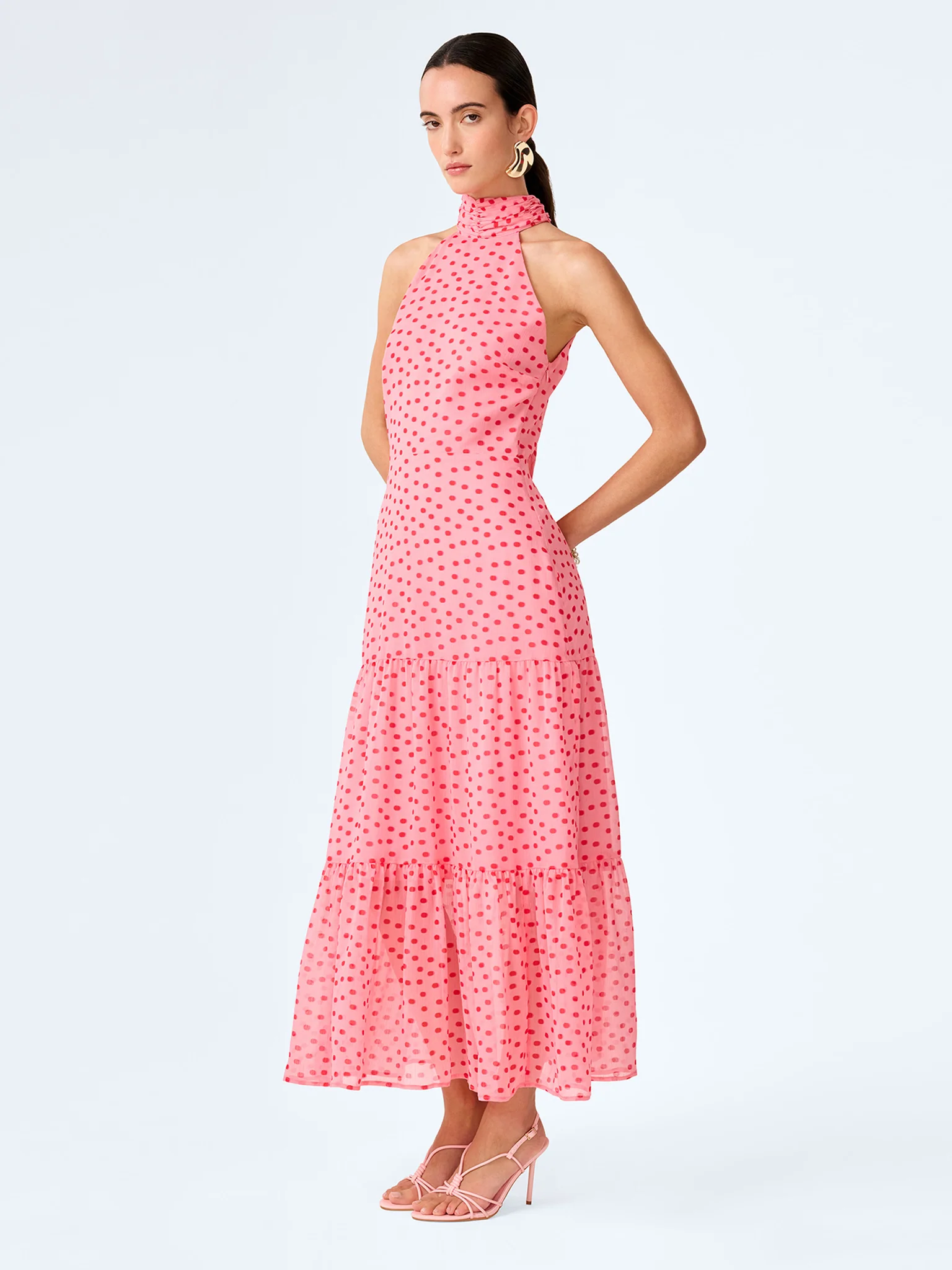 Romeo Dress in Pink and Red Mini Polka Dot - Image 2