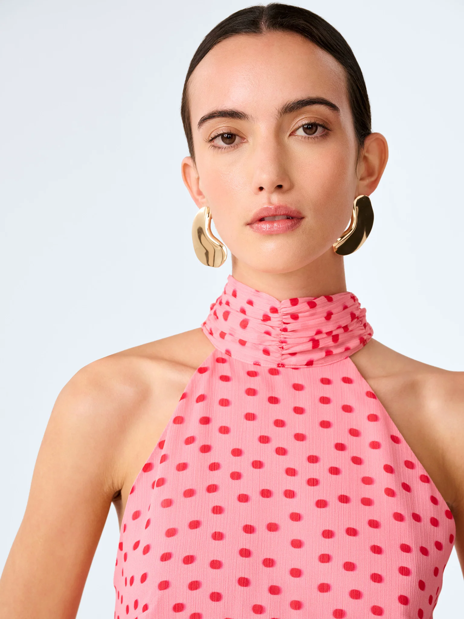 Romeo Dress in Pink and Red Mini Polka Dot - Image 3