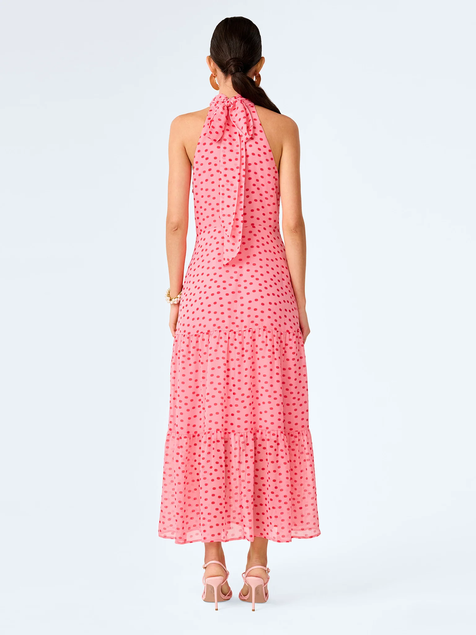 Romeo Dress in Pink and Red Mini Polka Dot - Image 5