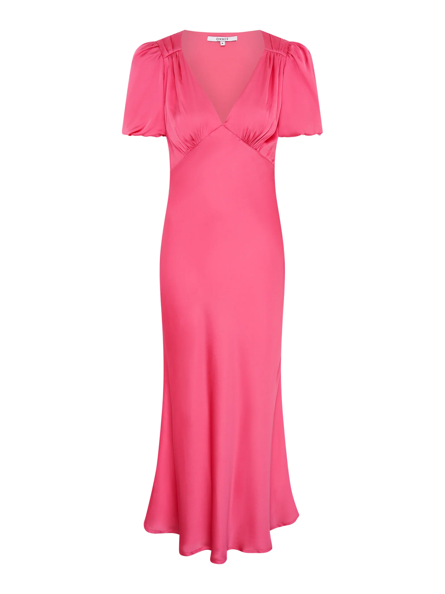 Rosie Ruched Puff Sleeve Dress in Hot Pink - Image 5