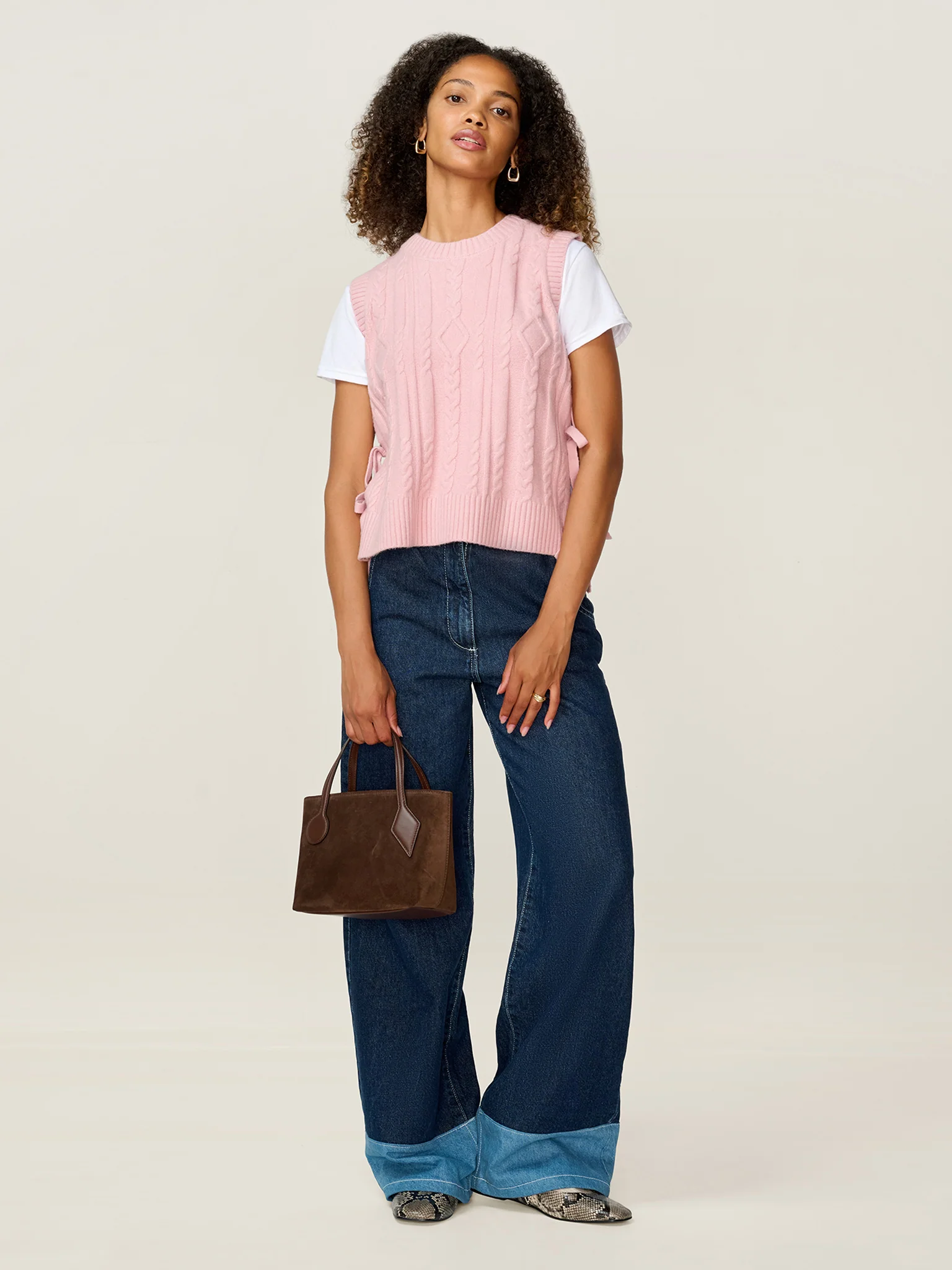 Rufus Cable Bow Side Vest in Light Pink