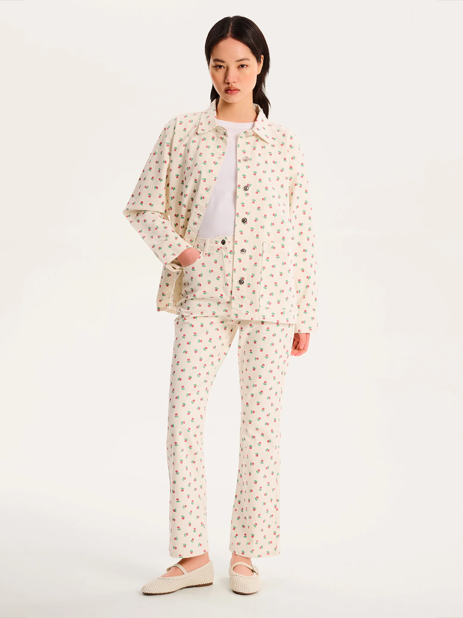 Sarah Jane All Over Rose Jeans in White