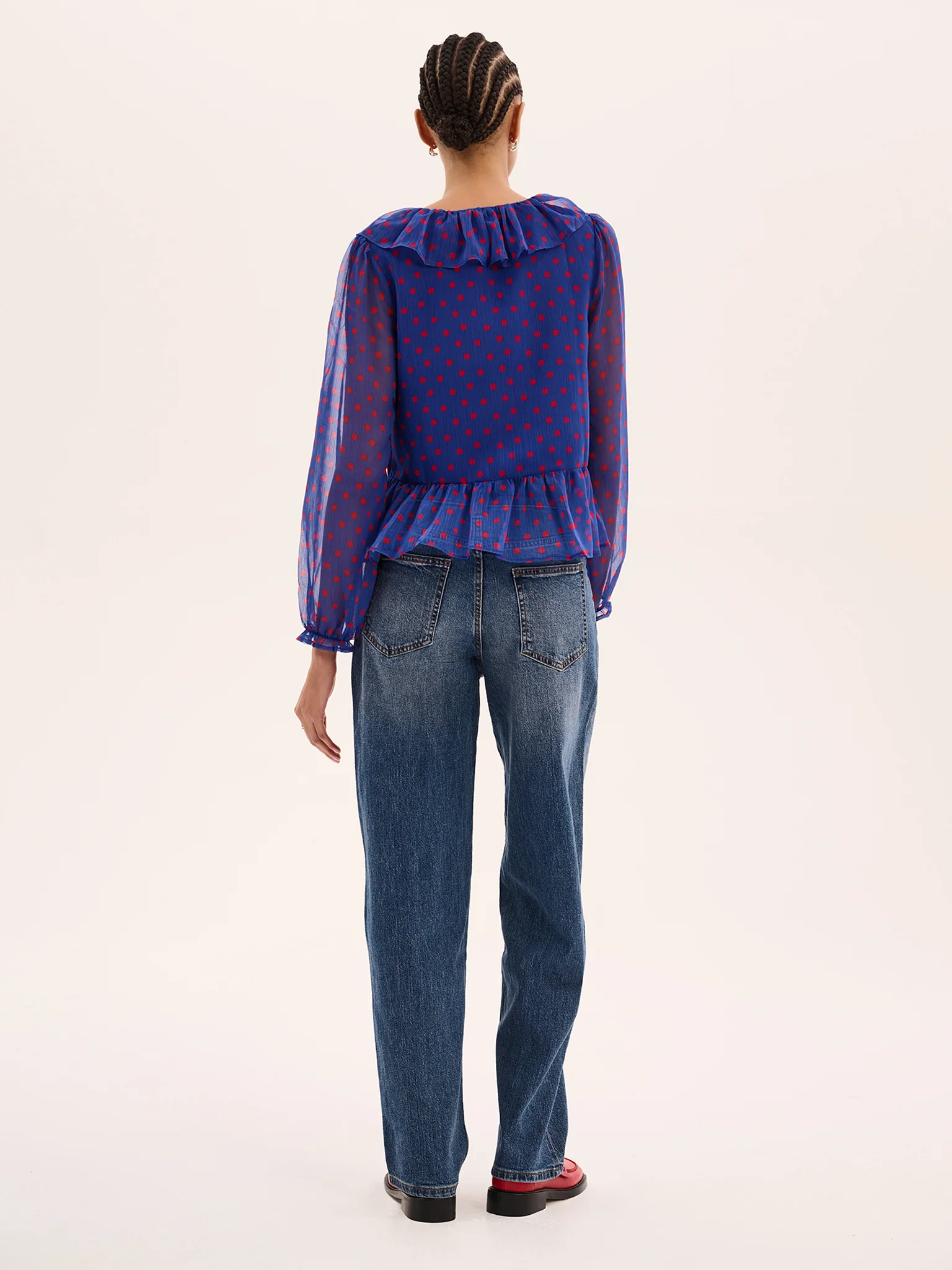 Selina Polka Dot Chiffon Top in Blue - Image 4