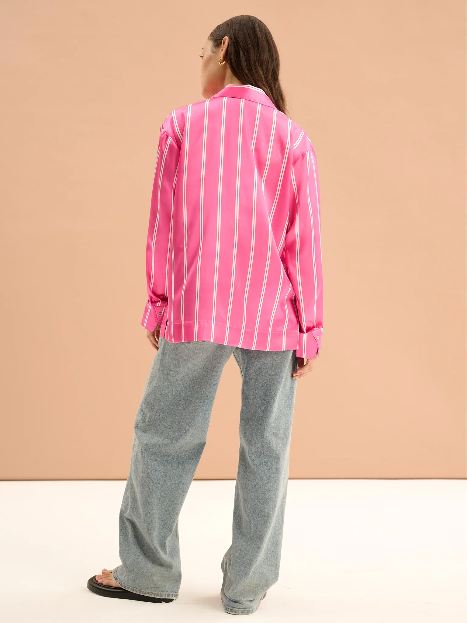 Shield Cerise Stripe Satin Boxy Shirt - Image 3