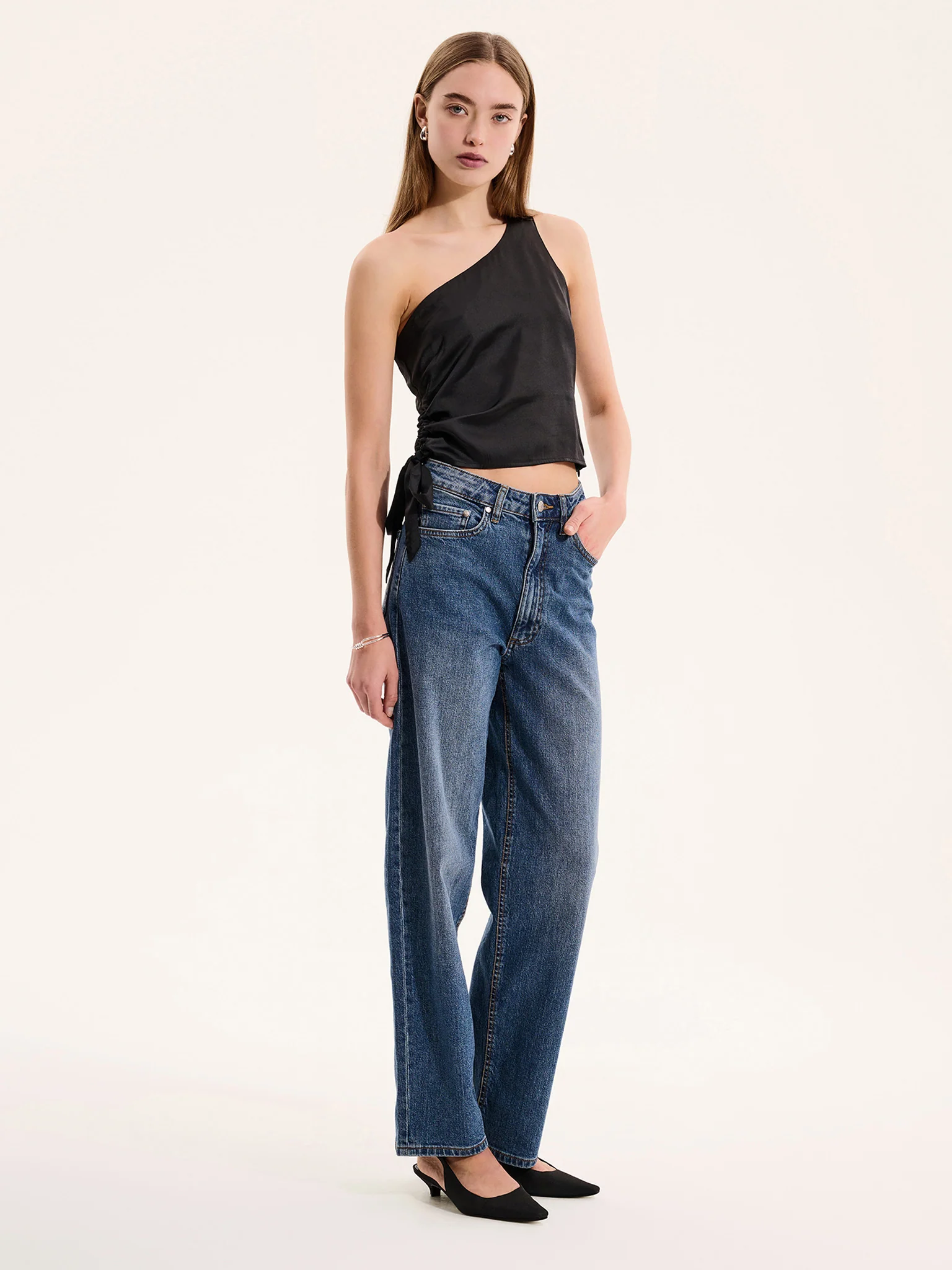 Sweeny One Shoulder Top in Black - Image 2