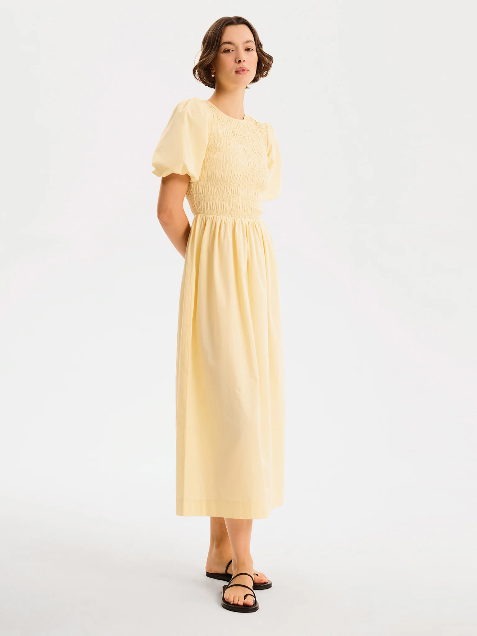 Terri Midi Dress in Butter Yellow