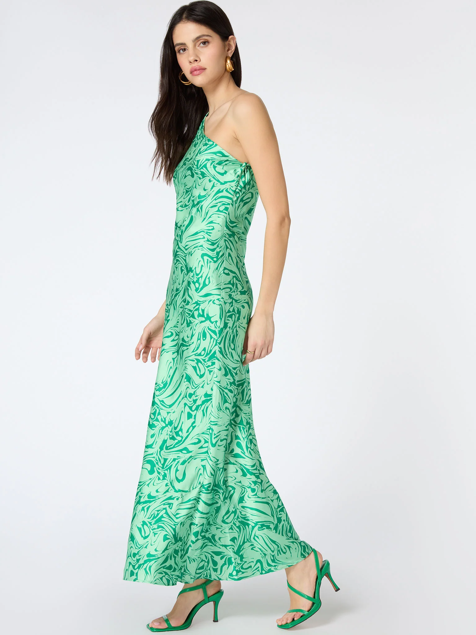 Uma One Shoulder Dress in Green Marble - Image 3