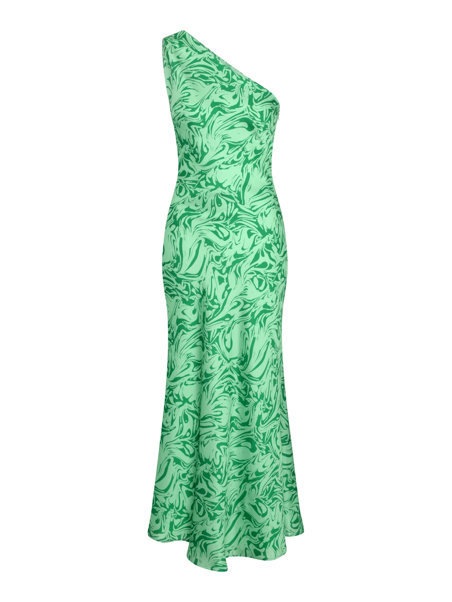 Uma One Shoulder Dress in Green Marble - Image 5