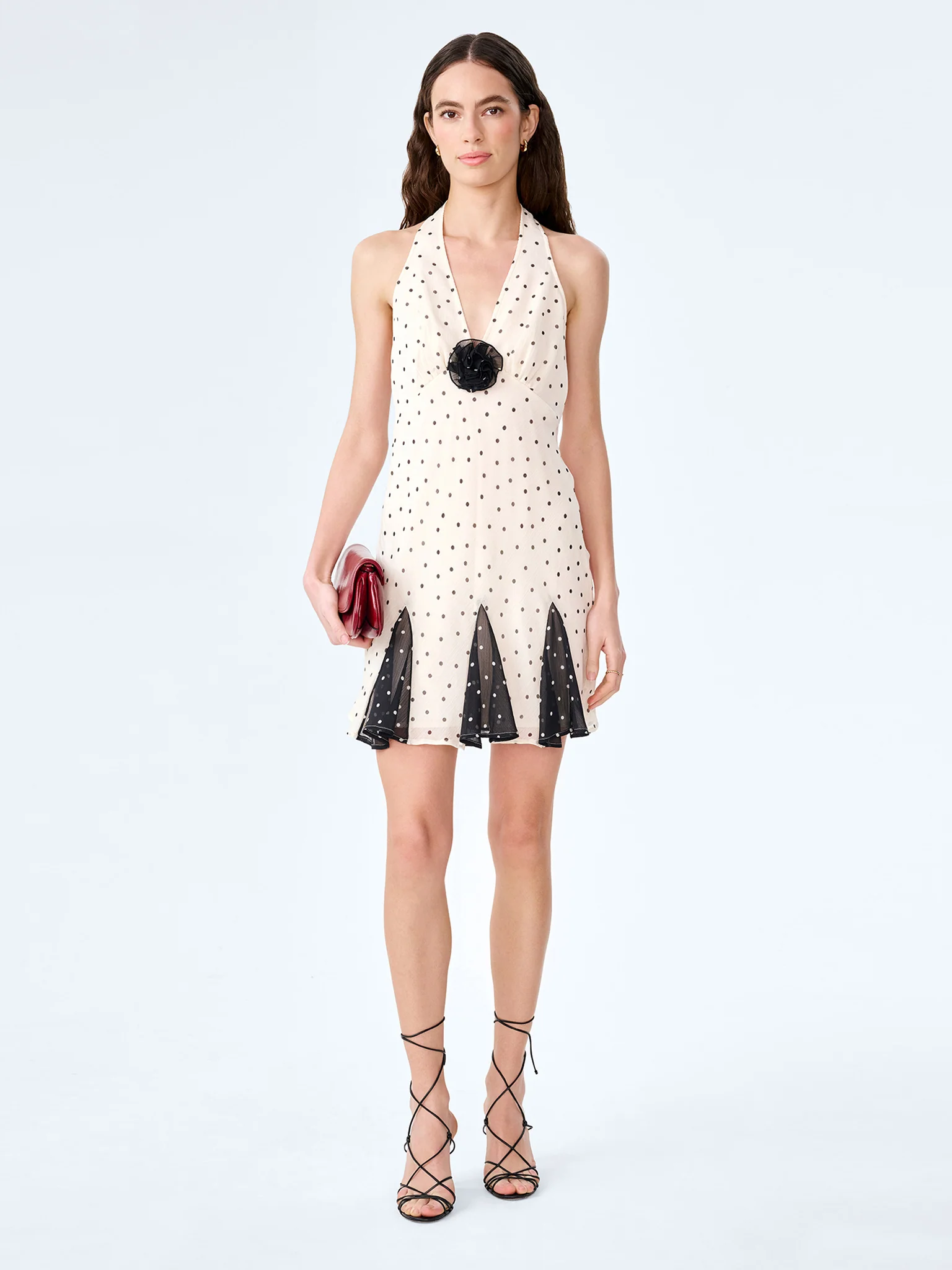 Vivi Mini Dress in White Polka Dot