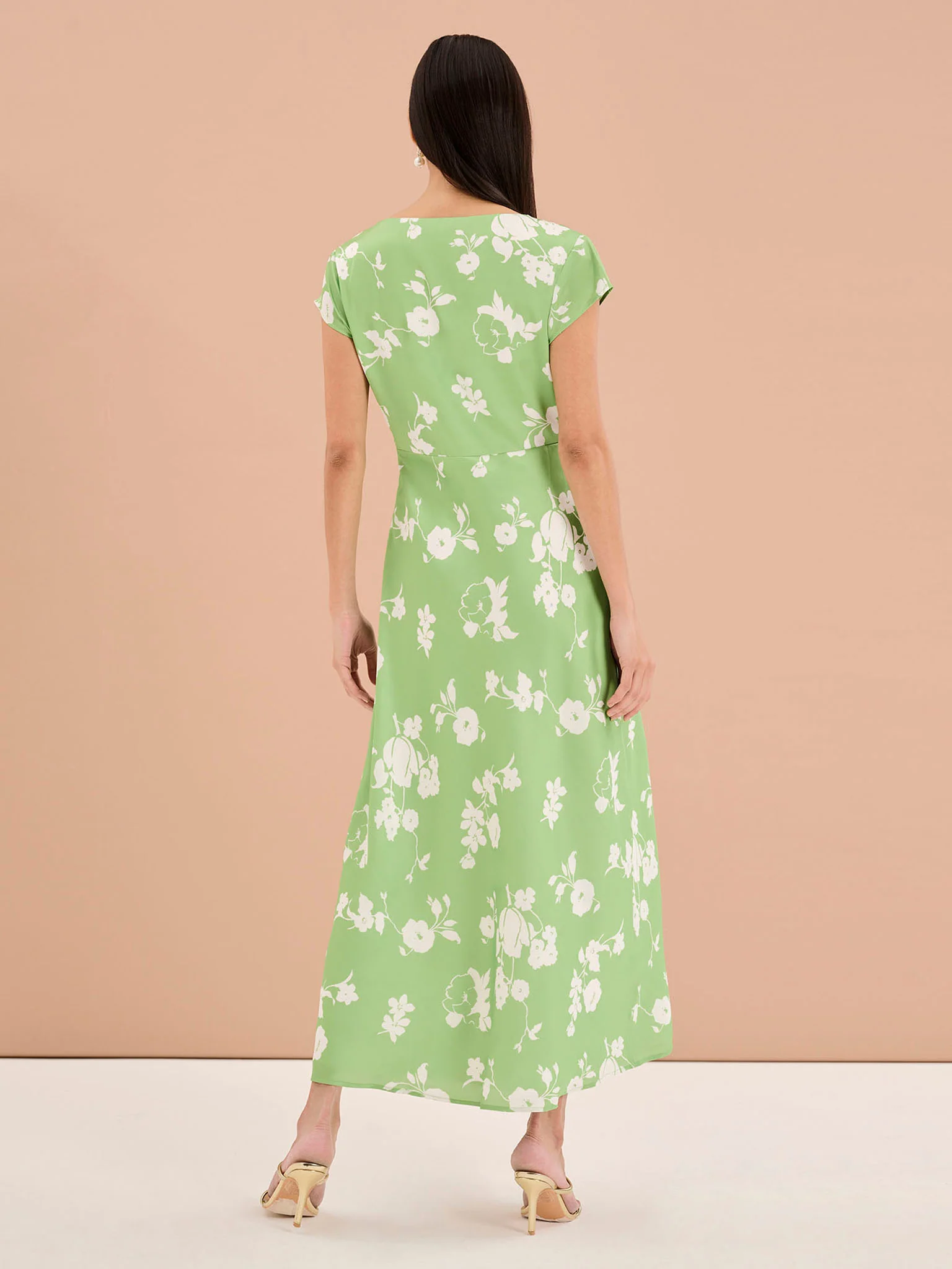 Woolf Short Sleeve Floral Slip Dress in Green - Image 3